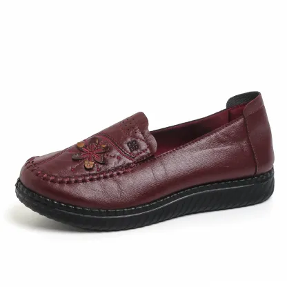 Women's Floral Embroidery Slip‑On Loafers Walking Shoes