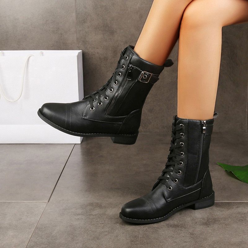 Women's Waterproof Durable Non-Slip Leather Combat Ankle Boots
