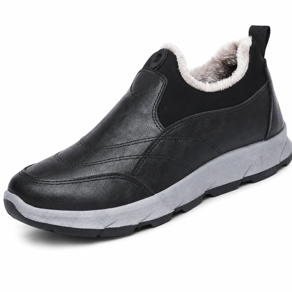 Men’s Fleece Lining Leather Waterproof Anti‑Slip Slip‑On Shoes Walking Shoes