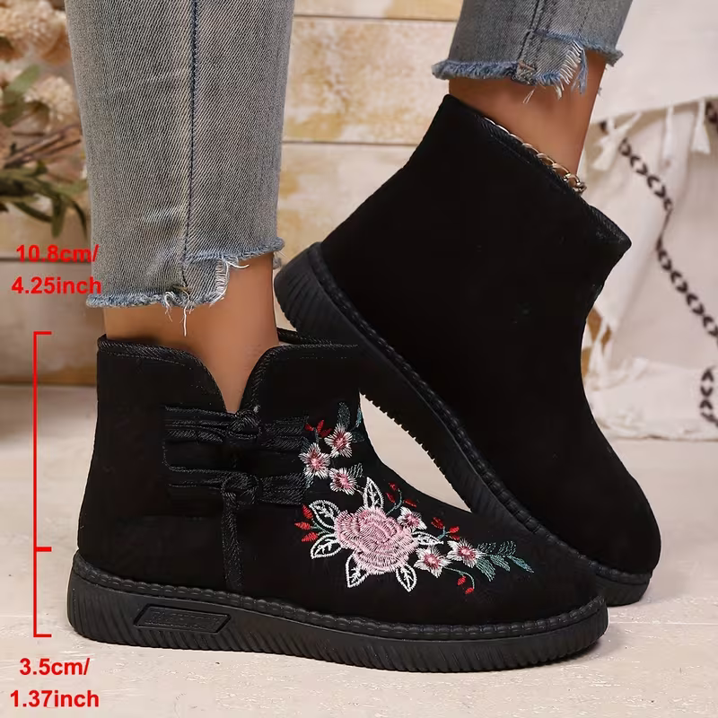 Women's Windproof & Warm Ethnic Style Winter Slip-on Boots