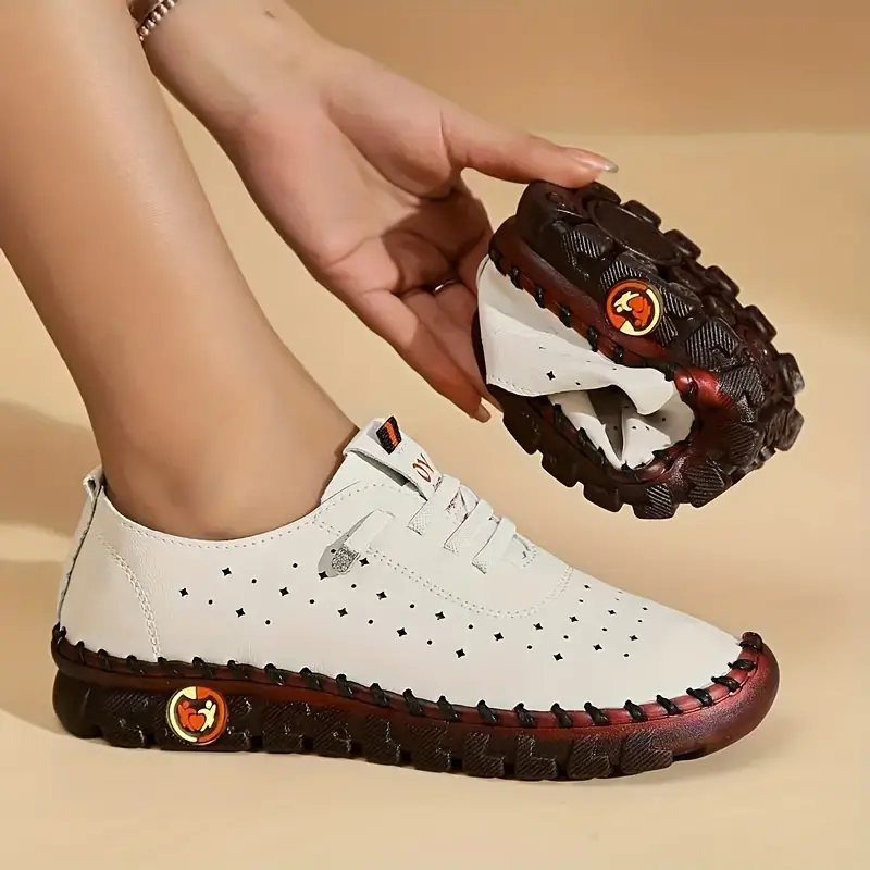 women s hollow design flat shoes breathable low top lace details 0