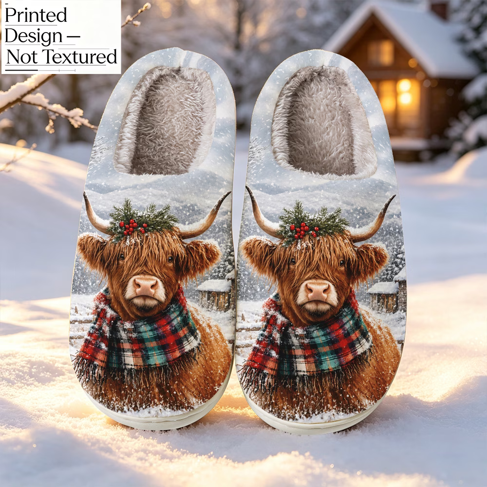 Women's Christmas Highland Cow Fleece Slippers