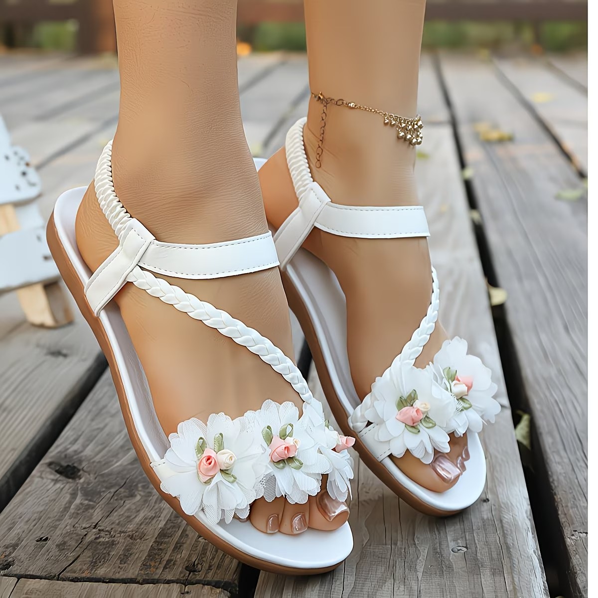 Women's Elegant Cute Floral Slip-On Sandals for Beach, Travel, Wedding