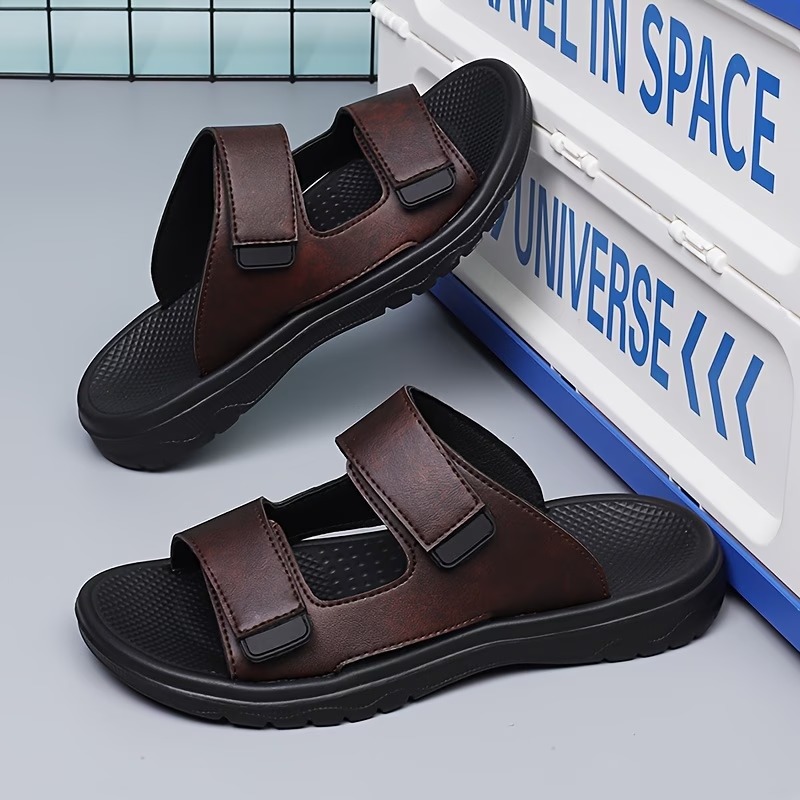Men's Lightweight Adjustable Leather Slide Slip-On Sandals