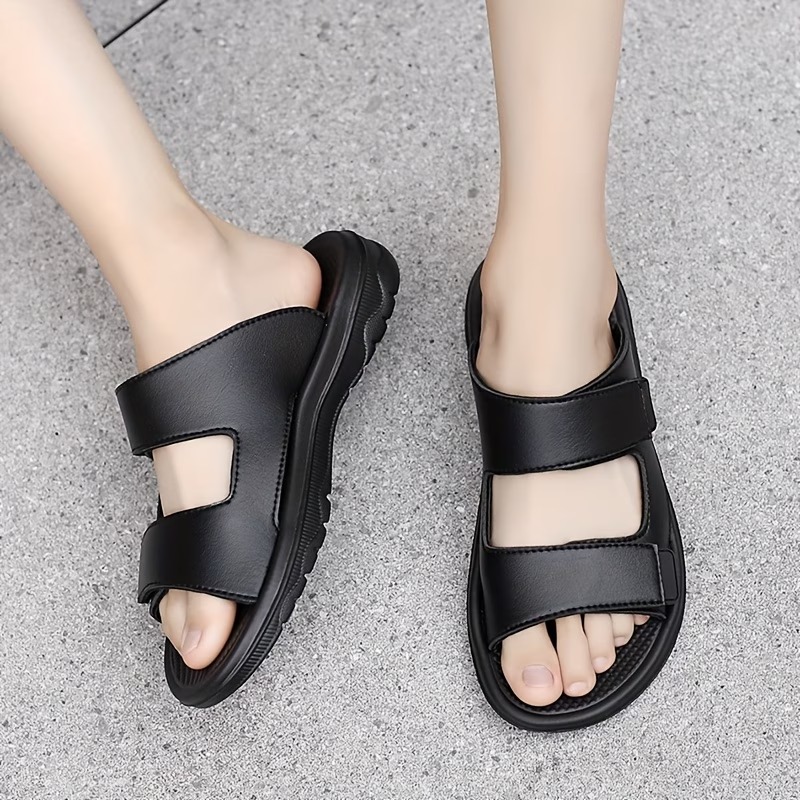 Men's Lightweight Adjustable Leather Slide Slip-On Sandals
