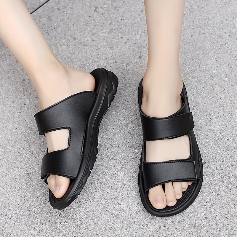 Men's Lightweight Adjustable Leather Slide Slip-On Sandals