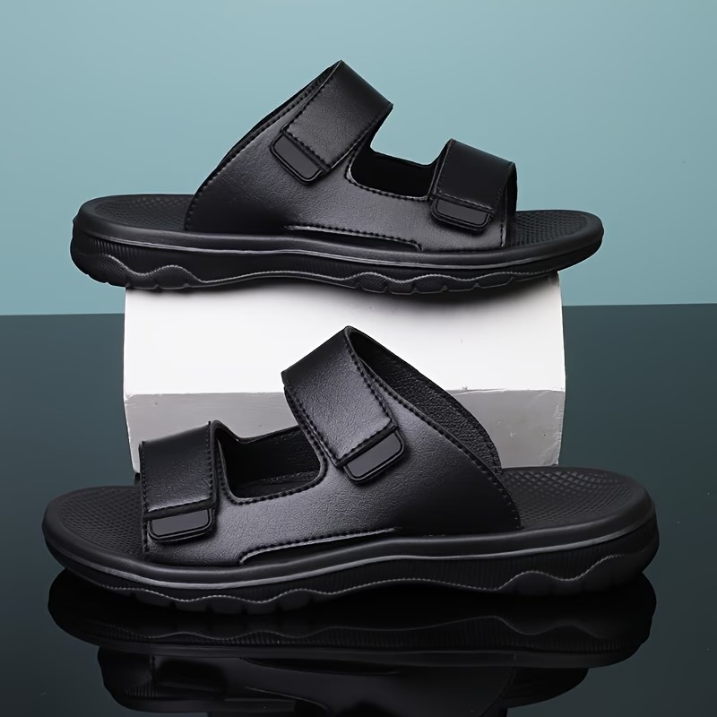 Men's Lightweight Adjustable Leather Slide Slip-On Sandals
