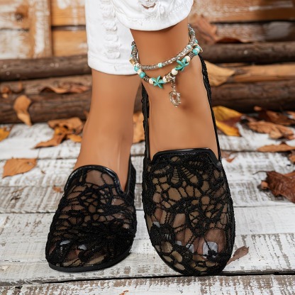 Women's Floral Lace Breathable Slip On Flat Loafer Shoes Hollow Out Casual Walking Flats