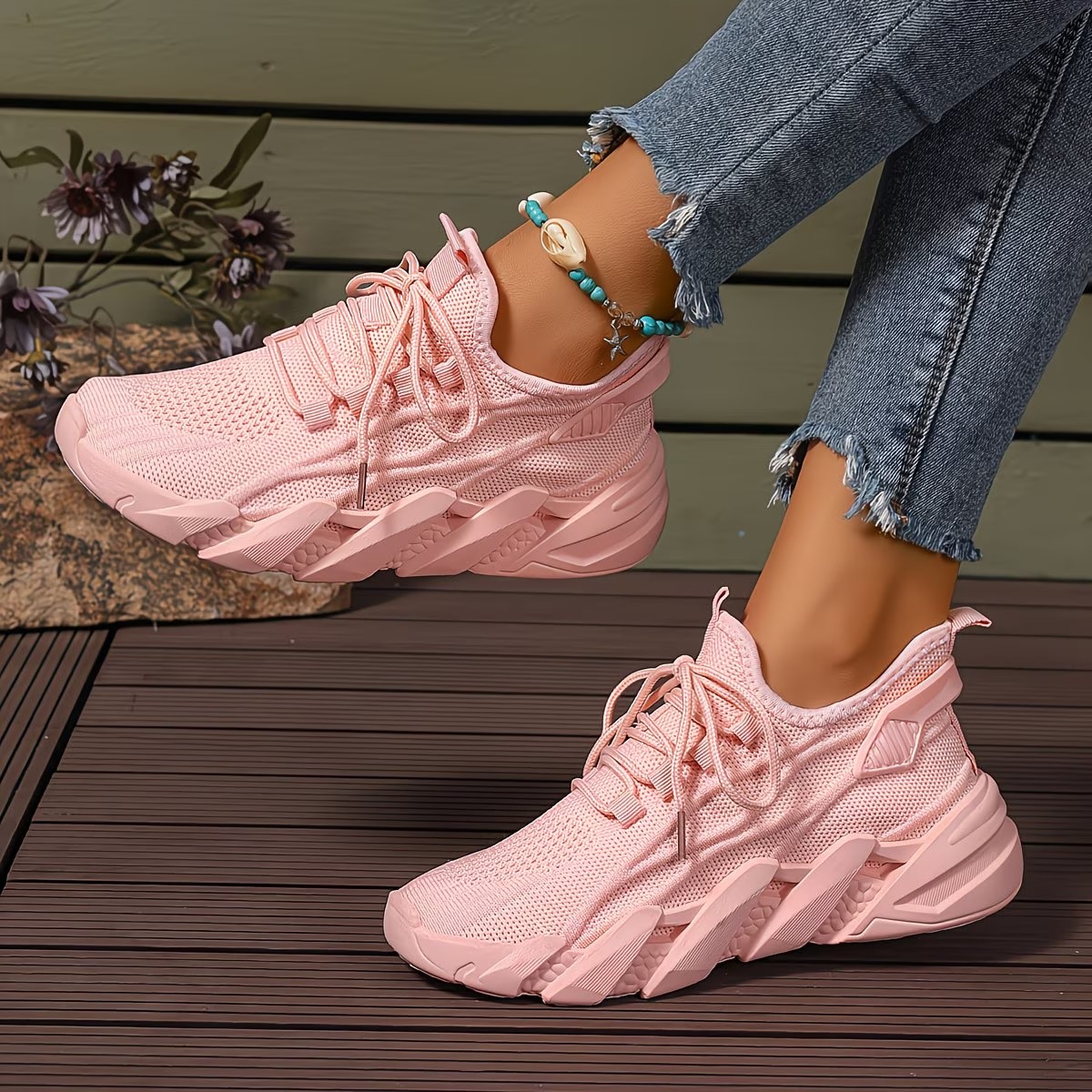 Women's Lightweight & Comfortable Mesh Lace-Up Fly-Woven Sneakers Running Shoes
