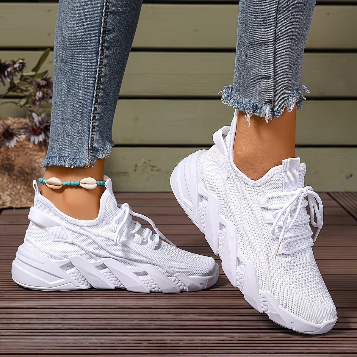 Women's Lightweight & Comfortable Mesh Lace-Up Fly-Woven Sneakers Running Shoes