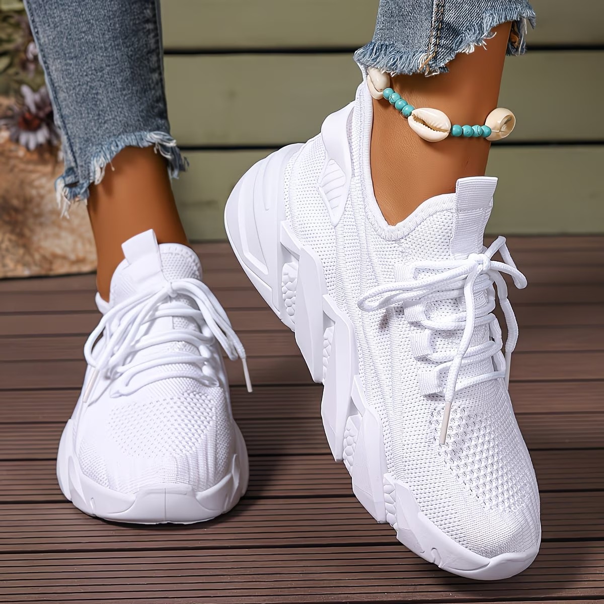 Women's Lightweight & Comfortable Mesh Lace-Up Fly-Woven Sneakers Running Shoes