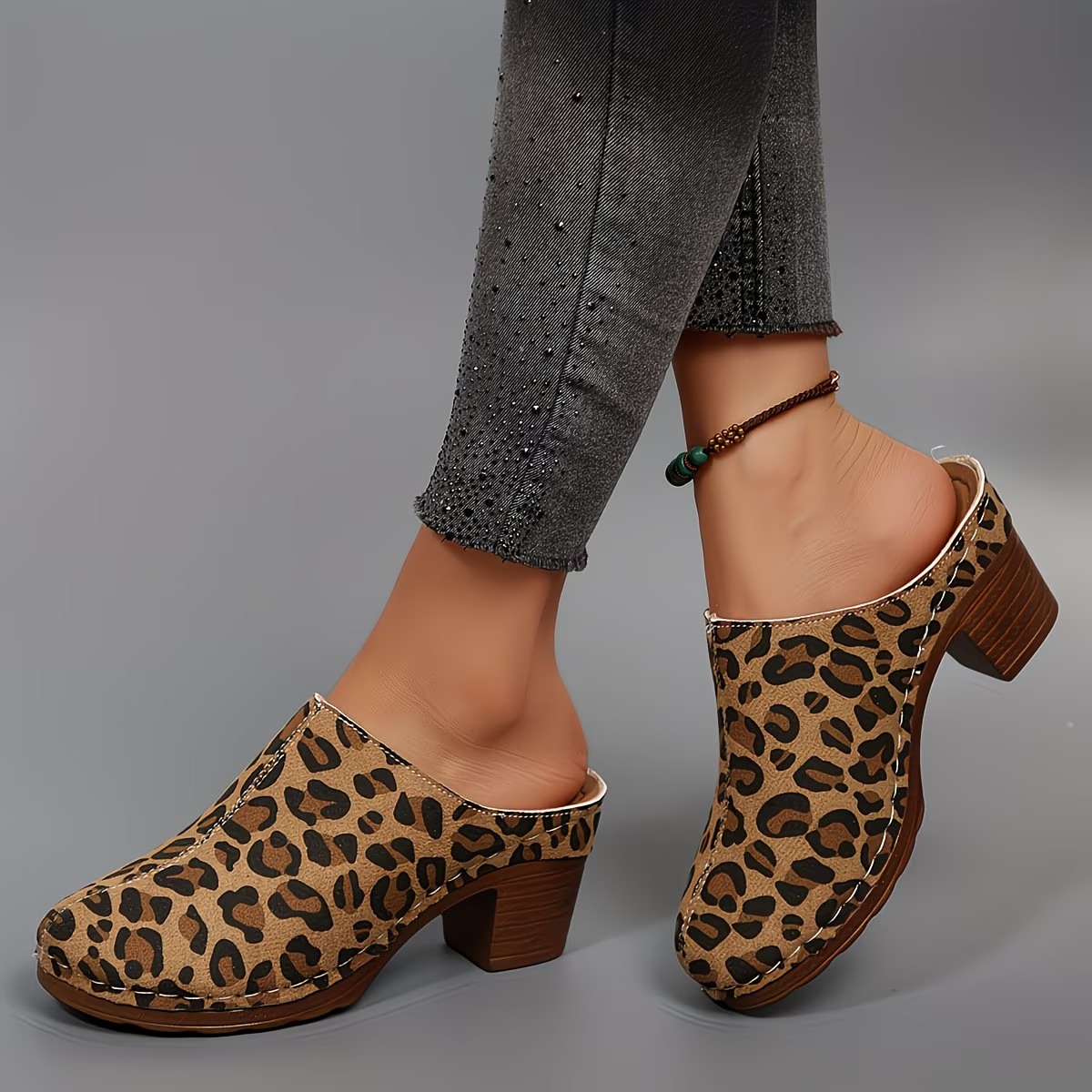 Women's Vintage Chunky Heel Mule Slides Sandals