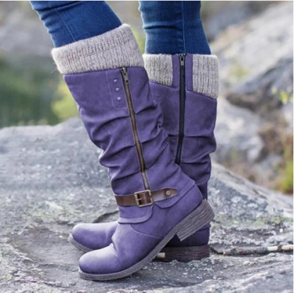 Women's Vintage Leather Zipper High Snow Boots