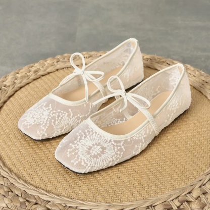 Women's Embroidered Mesh Netted Ballet Flats