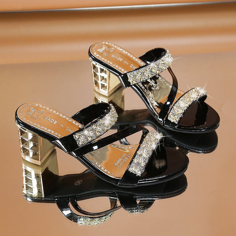 🔥Last Day Promotion 50% OFF - Women's Fashion Rhinestone High Heel Chunky Heel Sandals