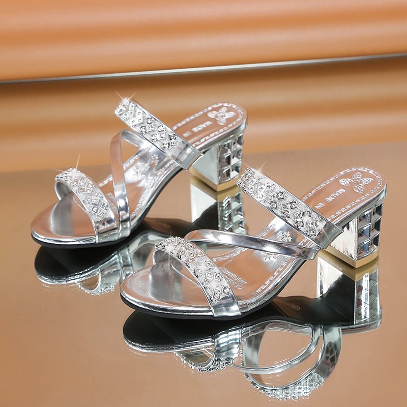 🔥Last Day Promotion 50% OFF - Women's Fashion Rhinestone High Heel Chunky Heel Sandals