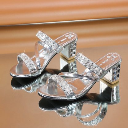 🔥Last Day Promotion 50% OFF - Women's Fashion Rhinestone High Heel Chunky Heel Sandals