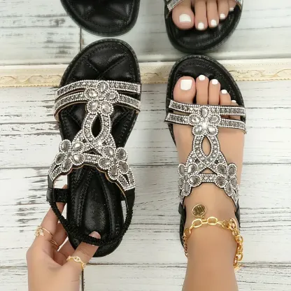 🔥Last Day Promotion 50% OFF -Women's Bling Rhinestone Boho Style Beach Flat Sandals