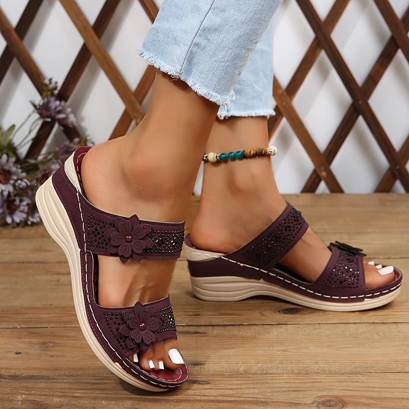 🔥LAST DAY PROMOTION 50% OFF - Women's Floral and Rhinestone Wedge Sandals