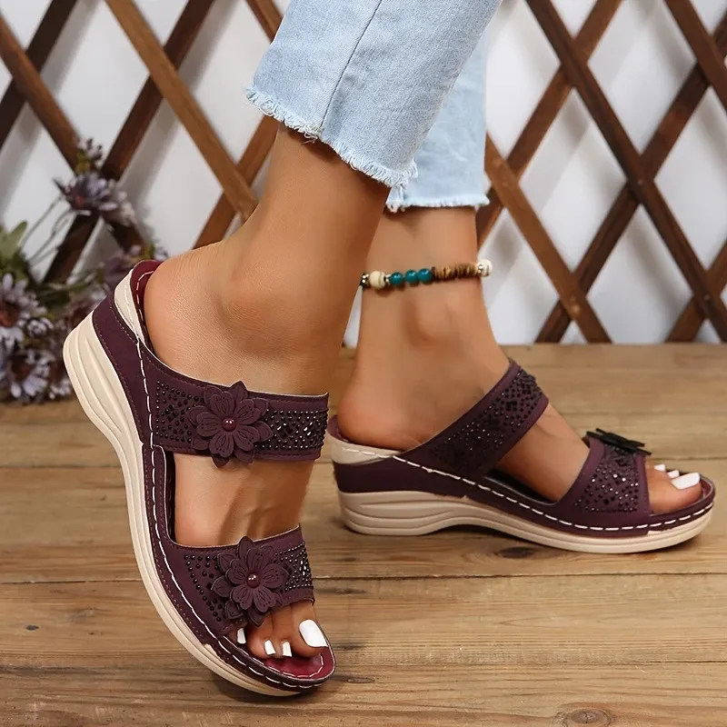 🔥LAST DAY PROMOTION 50% OFF - Women's Floral and Rhinestone Wedge Sandals