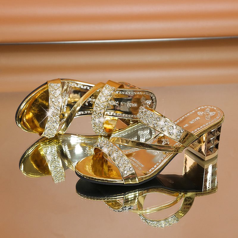 🔥Last Day Promotion 50% OFF - Women's Fashion Rhinestone High Heel Chunky Heel Sandals