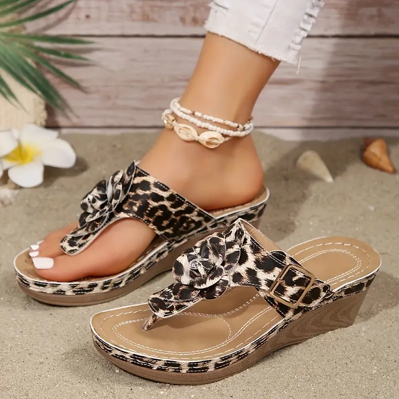 Floral-Embellished Wedge Sandals 
