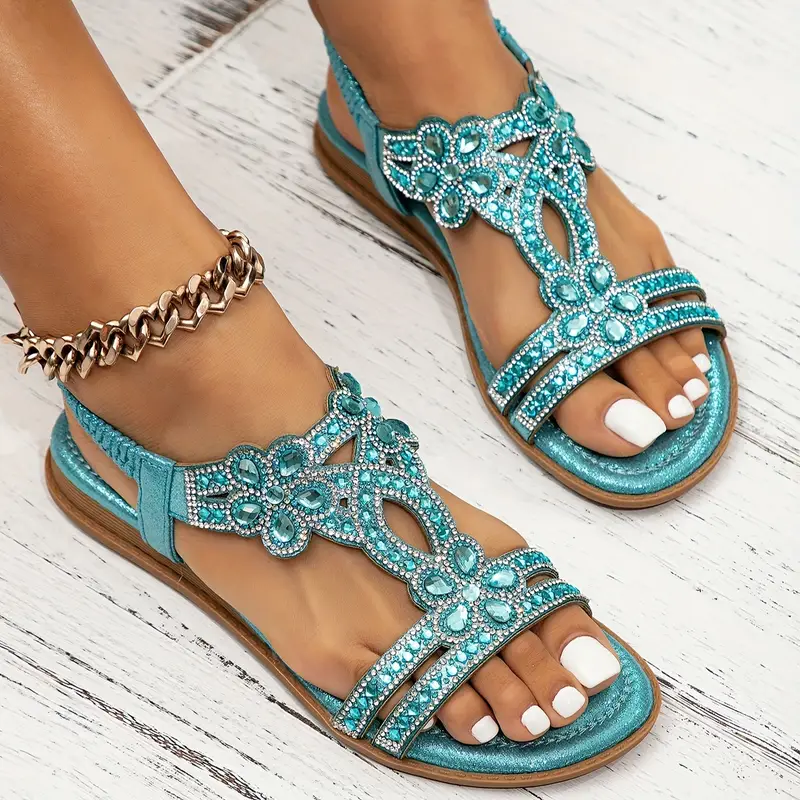 🔥Last Day Promotion 50% OFF -Women's Bling Rhinestone Boho Style Beach Flat Sandals