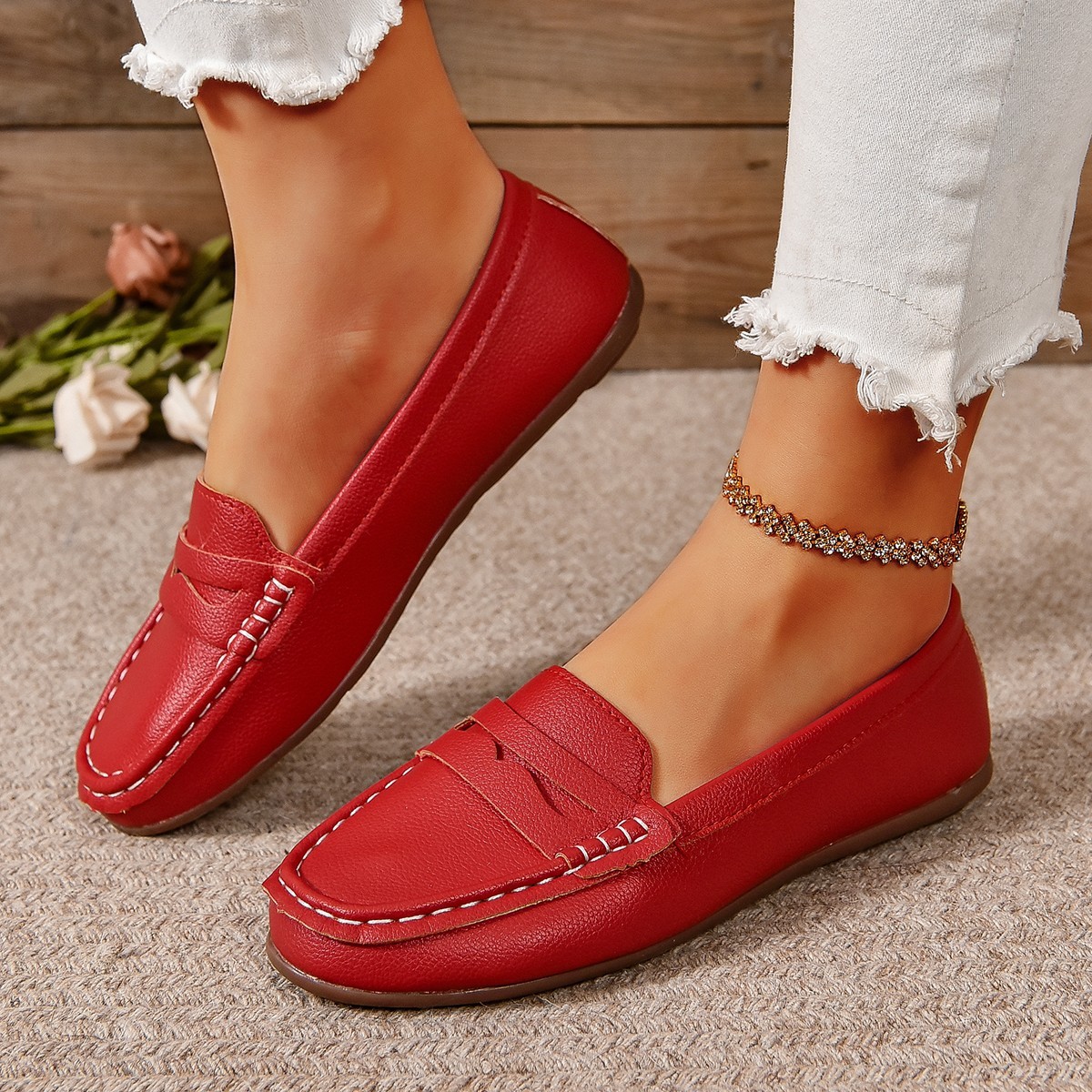 Comfortable Walking Flat Leather Loafers