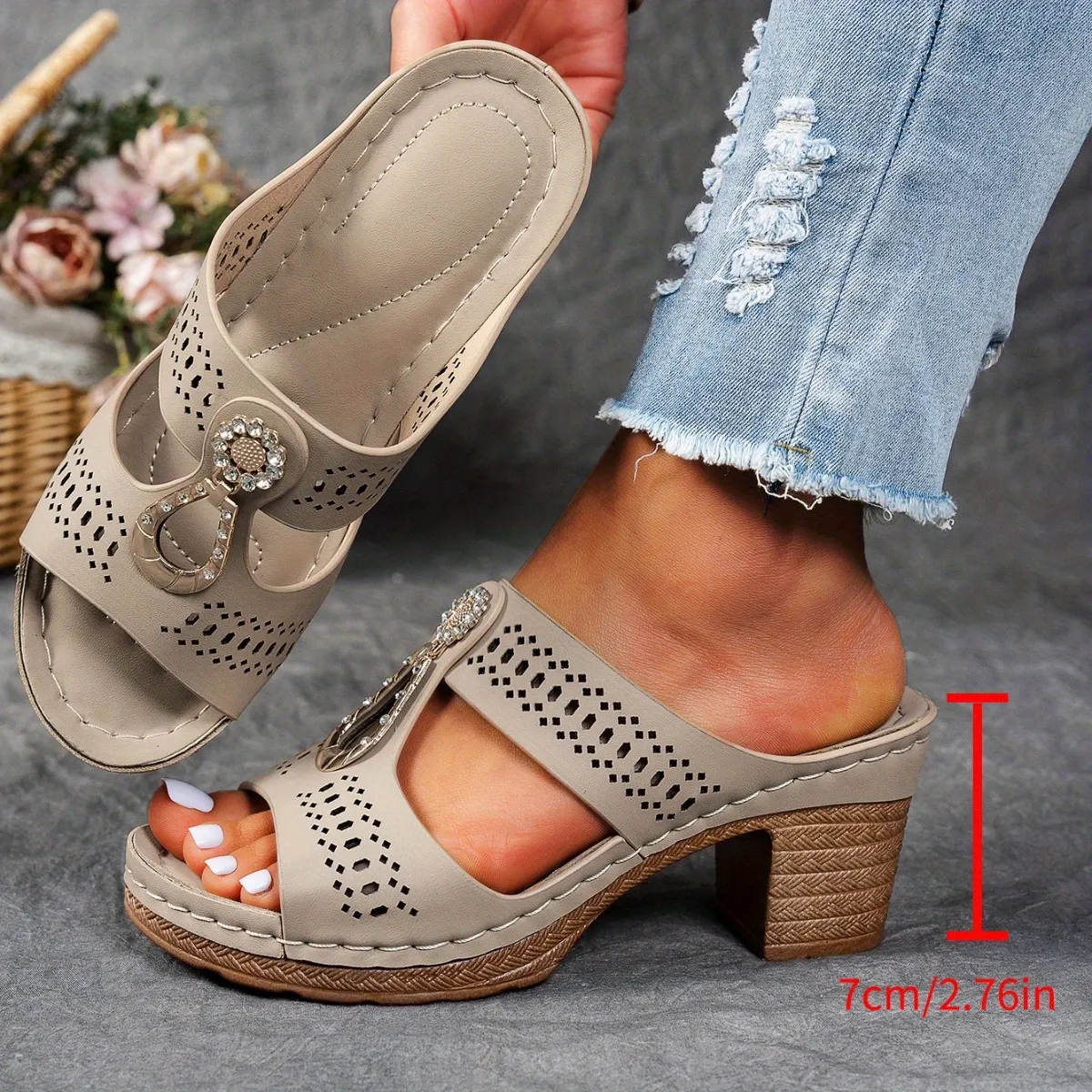 🔥Last Day Promotion 50% OFF - Women's Fashion Rhinestone High Heel Chunky Heel Sandals