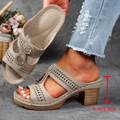 🔥Last Day Promotion 50% OFF - Women's Fashion Rhinestone High Heel Chunky Heel Sandals