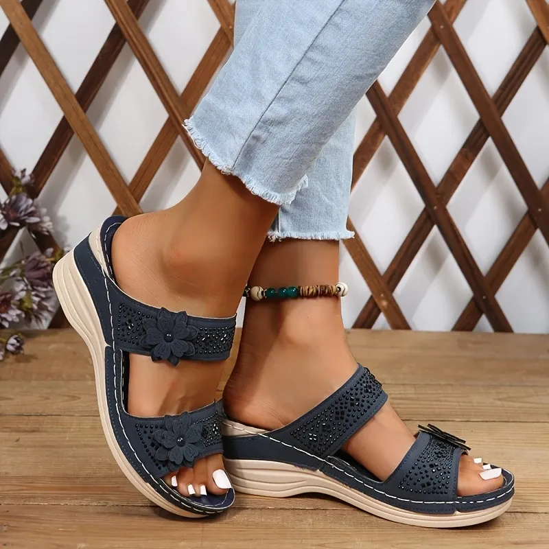 🔥LAST DAY PROMOTION 50% OFF - Women's Floral and Rhinestone Wedge Sandals