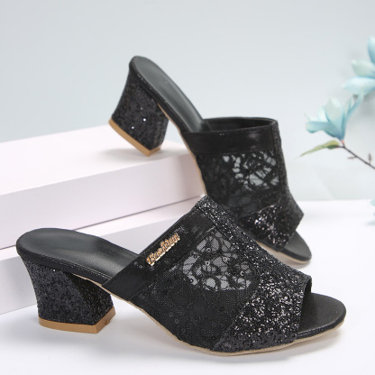 🔥Last Day Promotion 50% OFF - Women's Fashion Rhinestone High Heel Chunky Heel Sandals