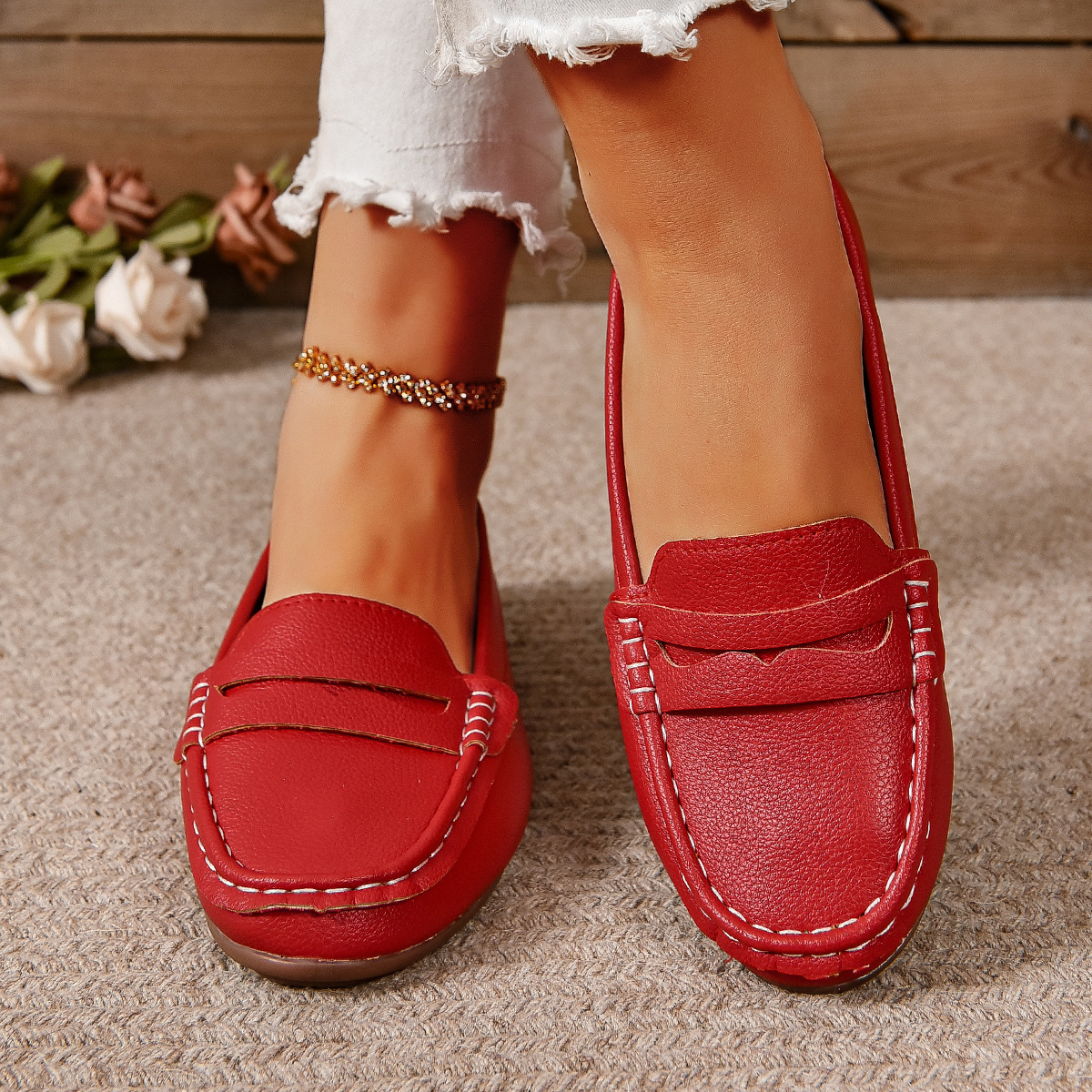 Comfortable Walking Flat Leather Loafers