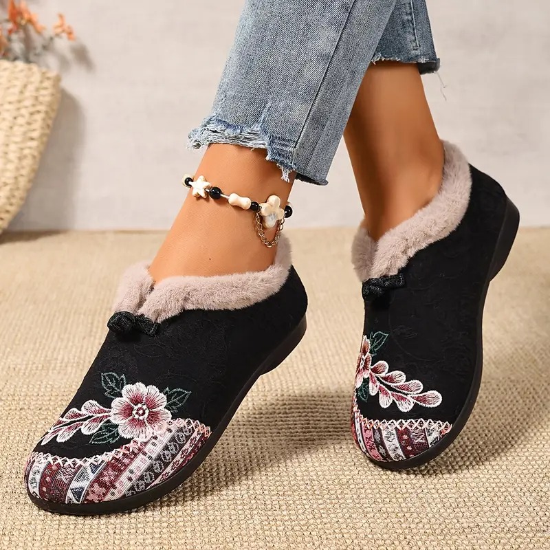 Women's Warm Floral Ankle Boots
