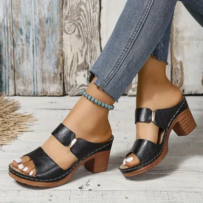 Women’s Bow Open-Toe Chunky Heel Sandals