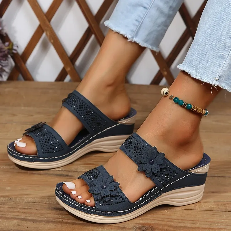 🔥LAST DAY PROMOTION 50% OFF - Women's Floral and Rhinestone Wedge Sandals