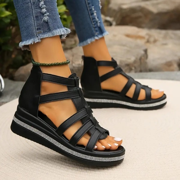 Rhinestone Decor Wedge Sandals
