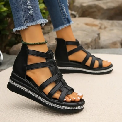 Rhinestone Decor Wedge Sandals