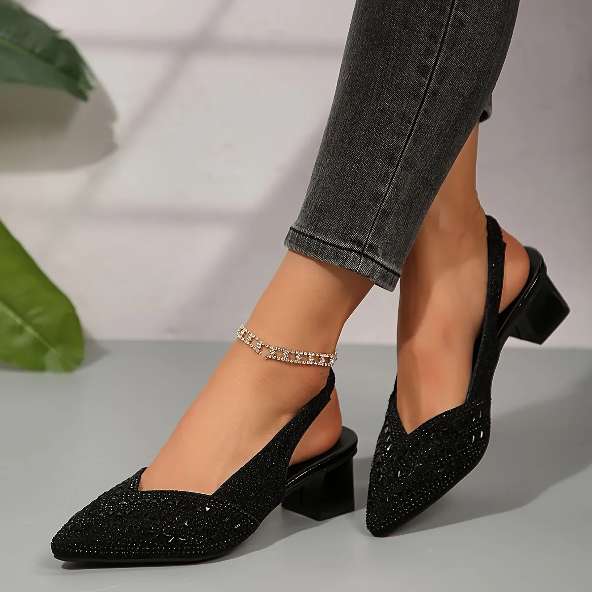 Women's Fashion Rhinestone High Heel Chunky Heel Sandals