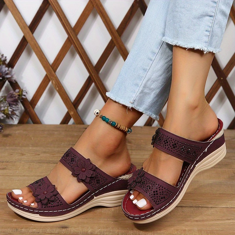 🔥LAST DAY PROMOTION 50% OFF - Women's Floral and Rhinestone Wedge Sandals
