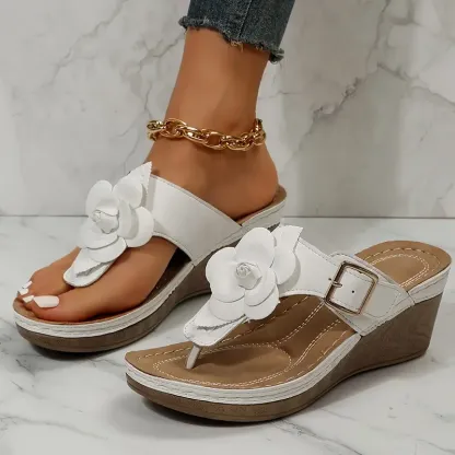 Floral-Embellished Wedge Sandals 