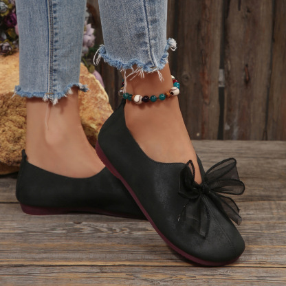 Vintage Mary Jane Flats – Round-Toe Bow Shoes