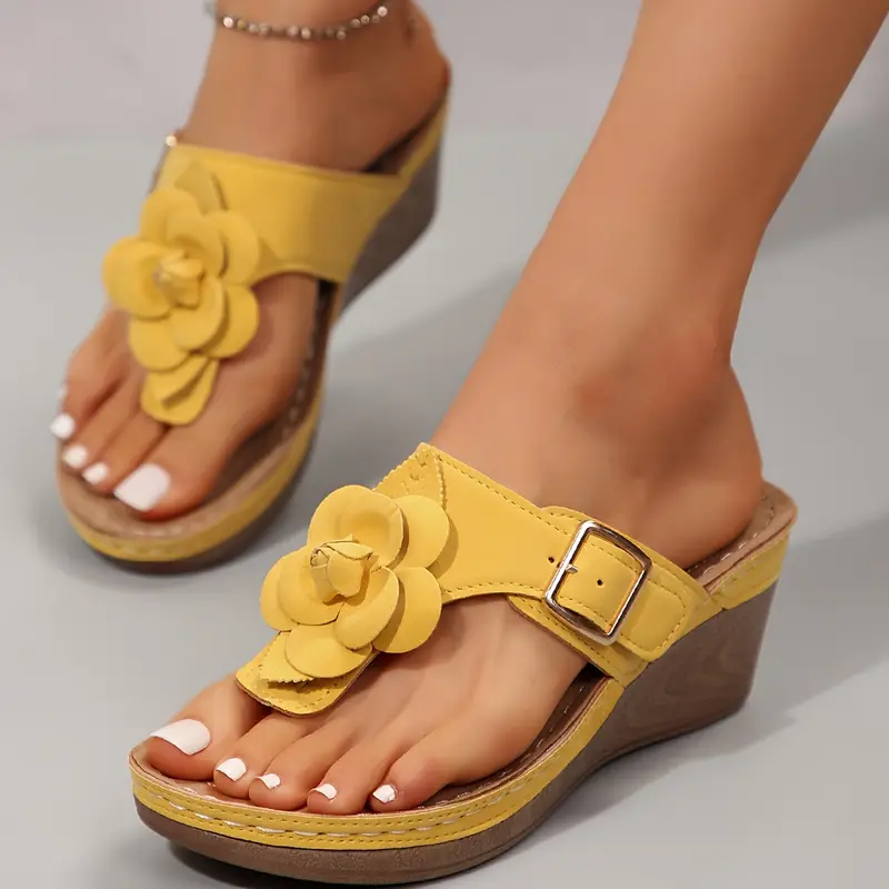Floral-Embellished Wedge Sandals 