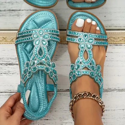 🔥Last Day Promotion 50% OFF -Women's Bling Rhinestone Boho Style Beach Flat Sandals