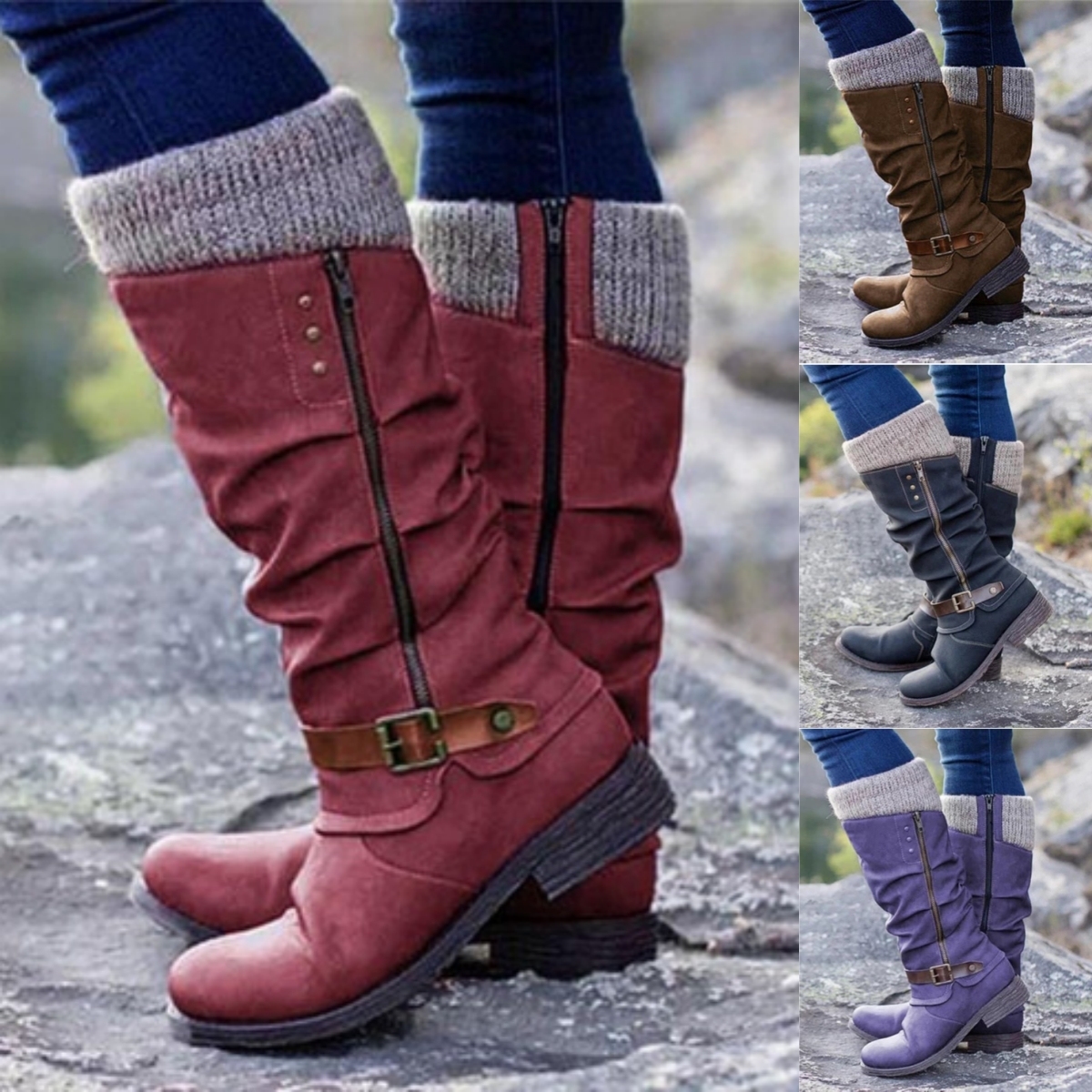 Women's Vintage Leather Zipper High Snow Boots