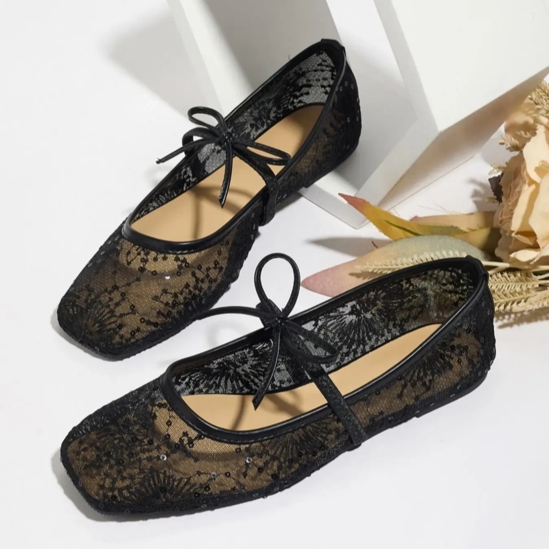 Women's Embroidered Mesh Netted Ballet Flats