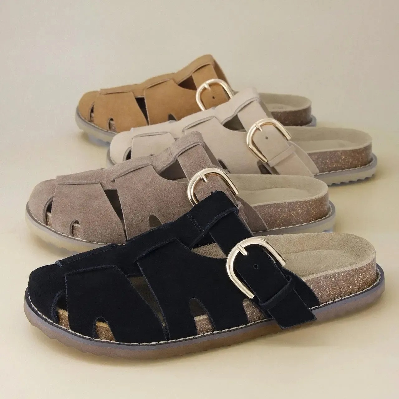 Women's Leather Fisherman Sandals - Soft and Smooth Genuine Suede Slip On Closed Toe