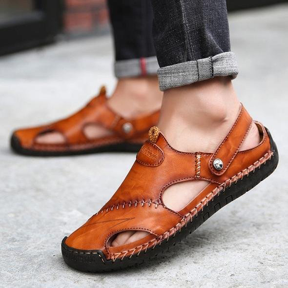🔥LAST DAY 50% OFF - Men's Large Size Soft Leather Breathable Outdoor Beach Sandals Slippers