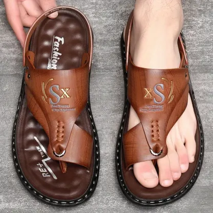 🔥LAST DAY 50% OFF - Men's Large Size Soft Leather Breathable Outdoor Beach Sandals Slippers