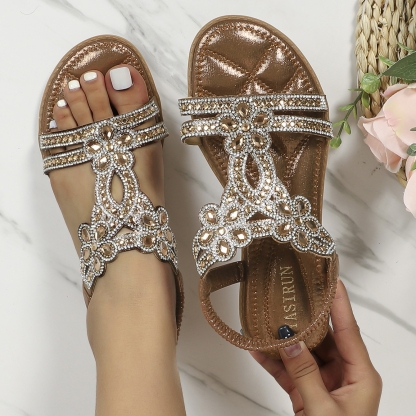 🔥Last Day Promotion 50% OFF -Women's Bling Rhinestone Boho Style Beach Flat Sandals